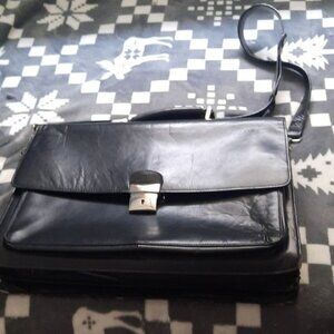 Boccelli Black Leather Briefcase Messenger Crossbody Bag
